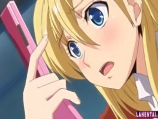 Enorme titted hentai blondie consigue doble penetrado en