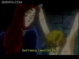 Hentai szemérmetlen asszony torturing egy szőke szex szolga -ban chains