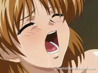 I këndshëm bojë kafe flokë anime porno nimfë duke pasur i vockël cooshie dorëshkathët